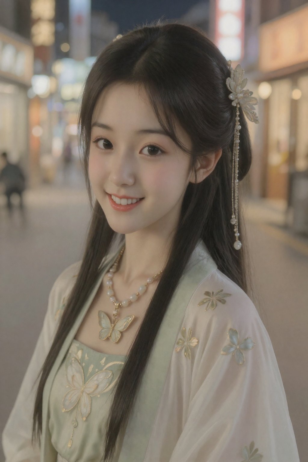 一位年轻的东亚女性,  留着一头乌黑的长发,  位于画面左侧 by 天TIN on Tensor.Art