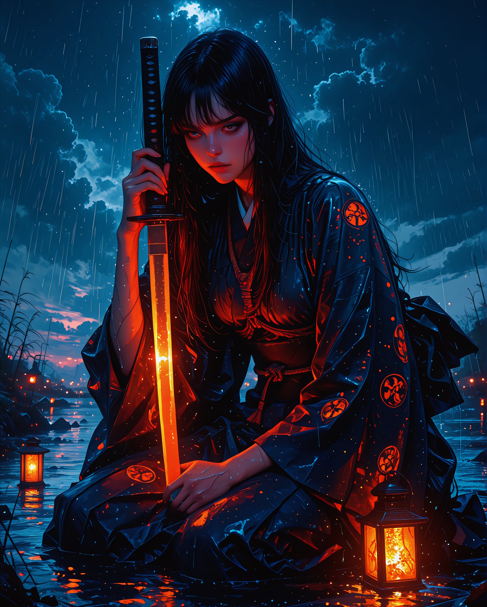 samurai,  solo,  long black hair by miaomiao on Tensor.Art