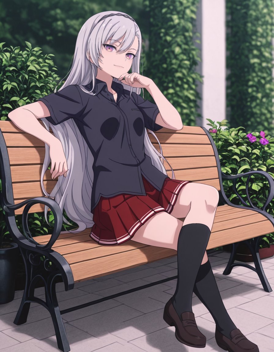 1girl,  outdoors,  sitting on bench by soralz on Tensor.Art