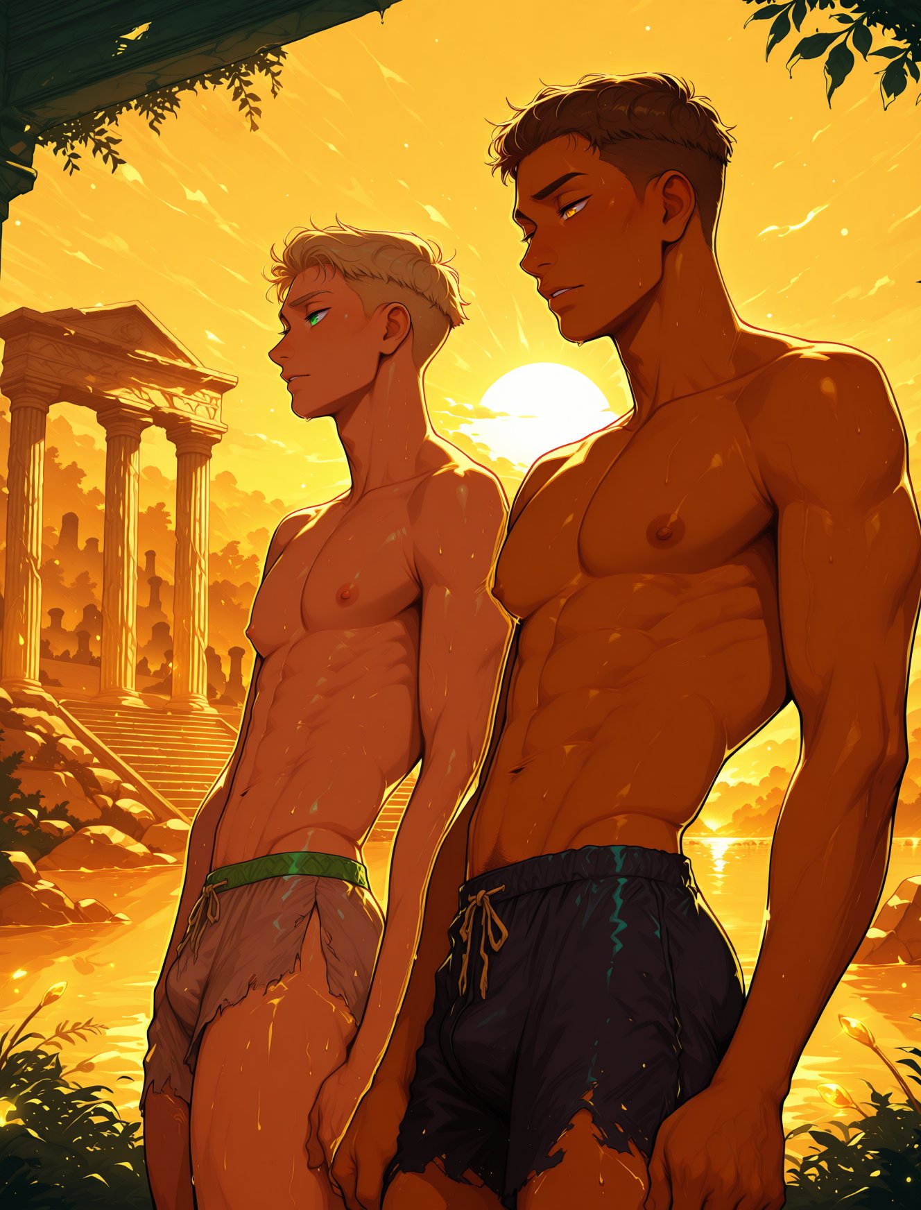 Masterpiece,  best quality,  two attractive athletic young men by inknoir on Tensor.Art