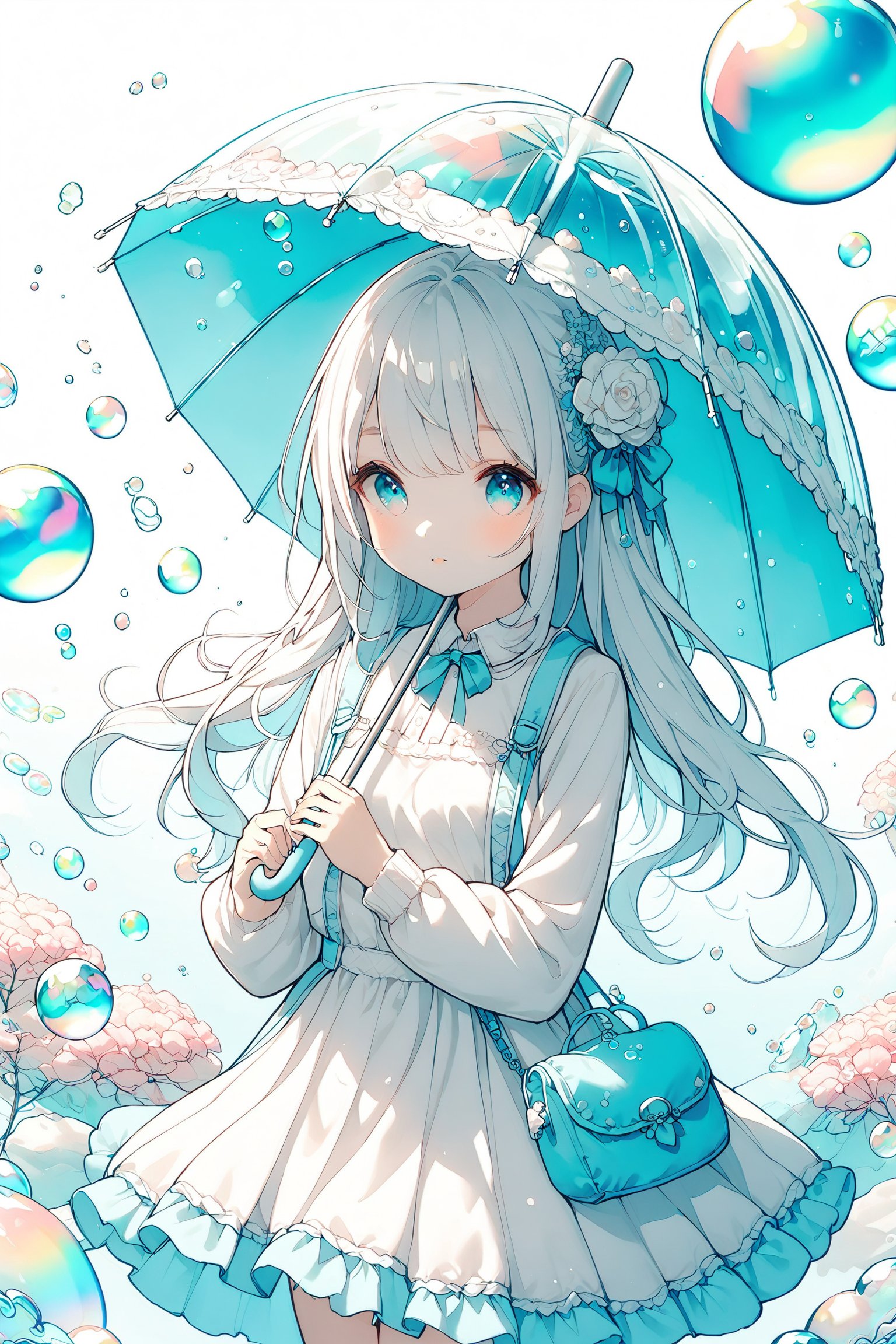 1girl,umbrella,bubble,