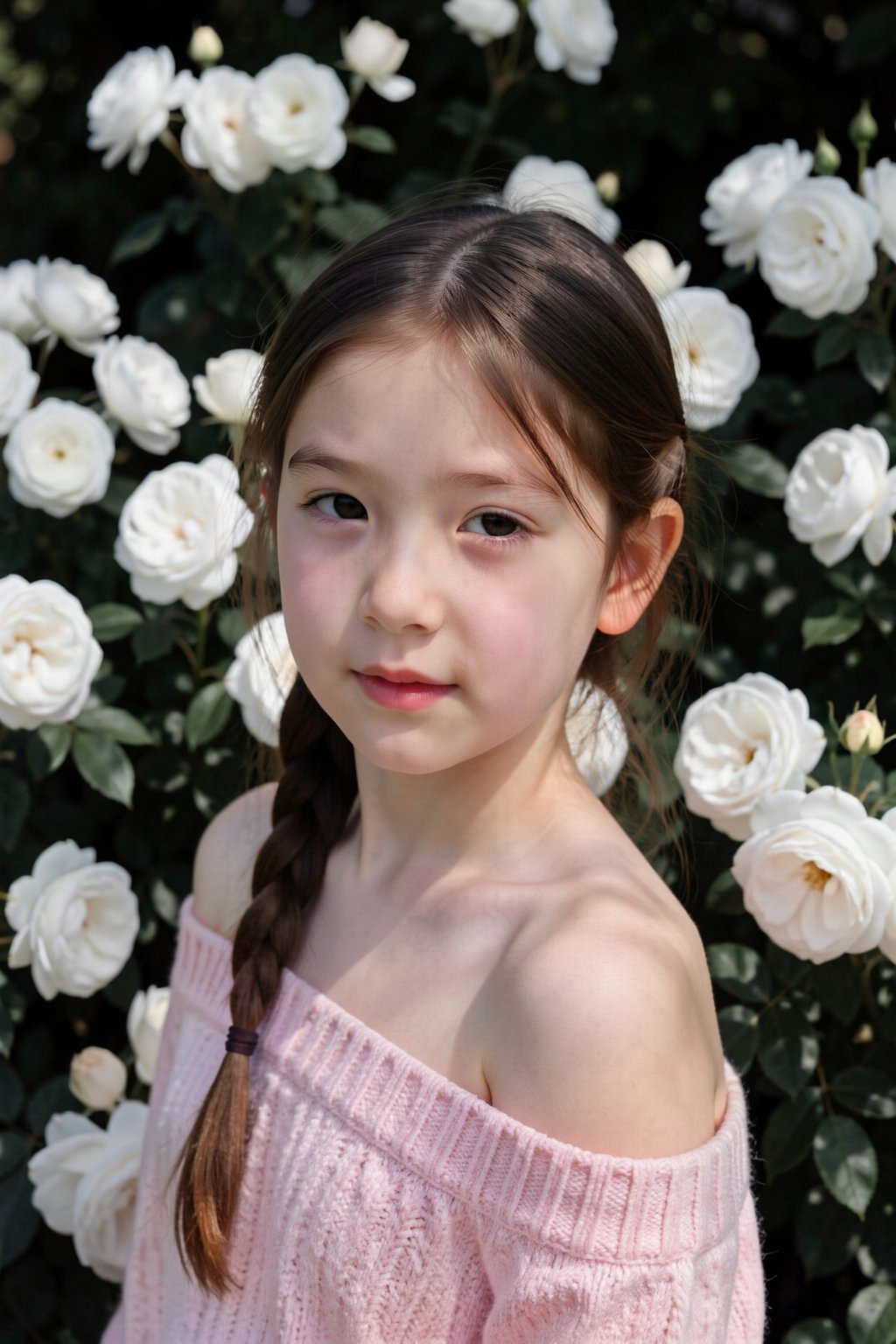 A photograph of a young woman with fair skin and light brown hair styled in a single braid over her right shoulder. She we...