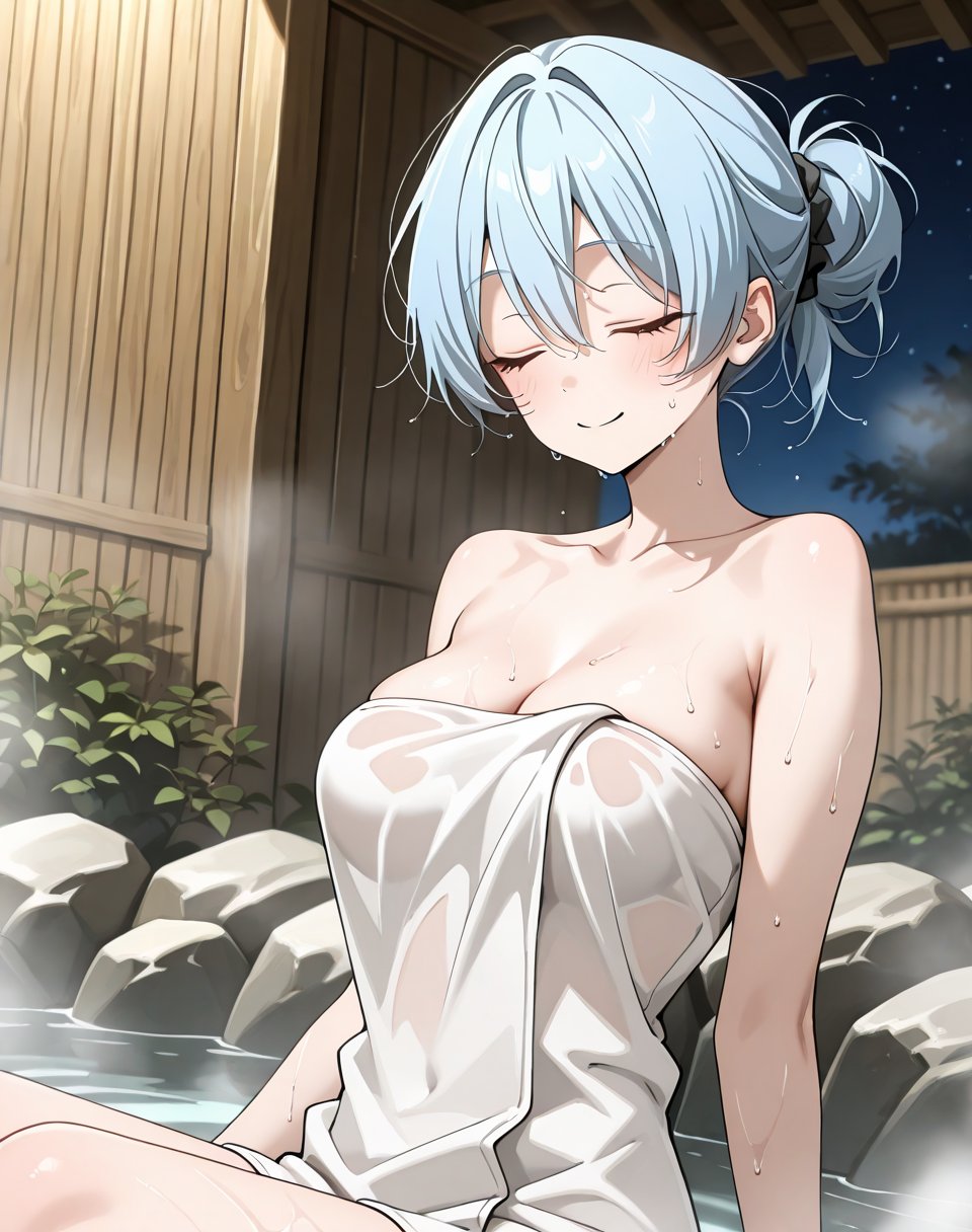 aiselle_molf,  closed eyes,  light blue hair by Orfeo on Tensor.Art