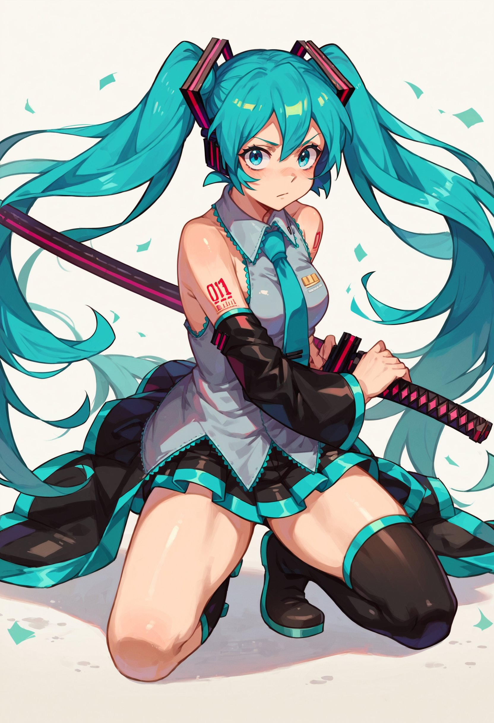 score_9_up score_8_up score_7_up, 1girl, battoujutsu, hatsune miku, one knee<lora:battoujutsu_stance_24retry_pony_rework_final_svd_d8:1>