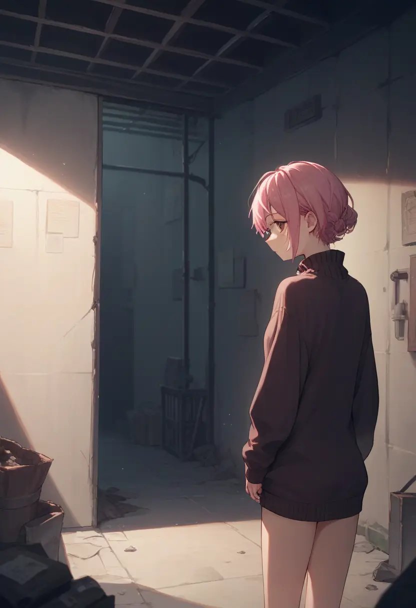 score_9, score_8_up, score_7_up, score_6_up, source_anime, 1girl, basement, dimly lit, dark,pink hair, sweater, cowboy shot, looking back, <lora:basement_v0.2-pony:1>