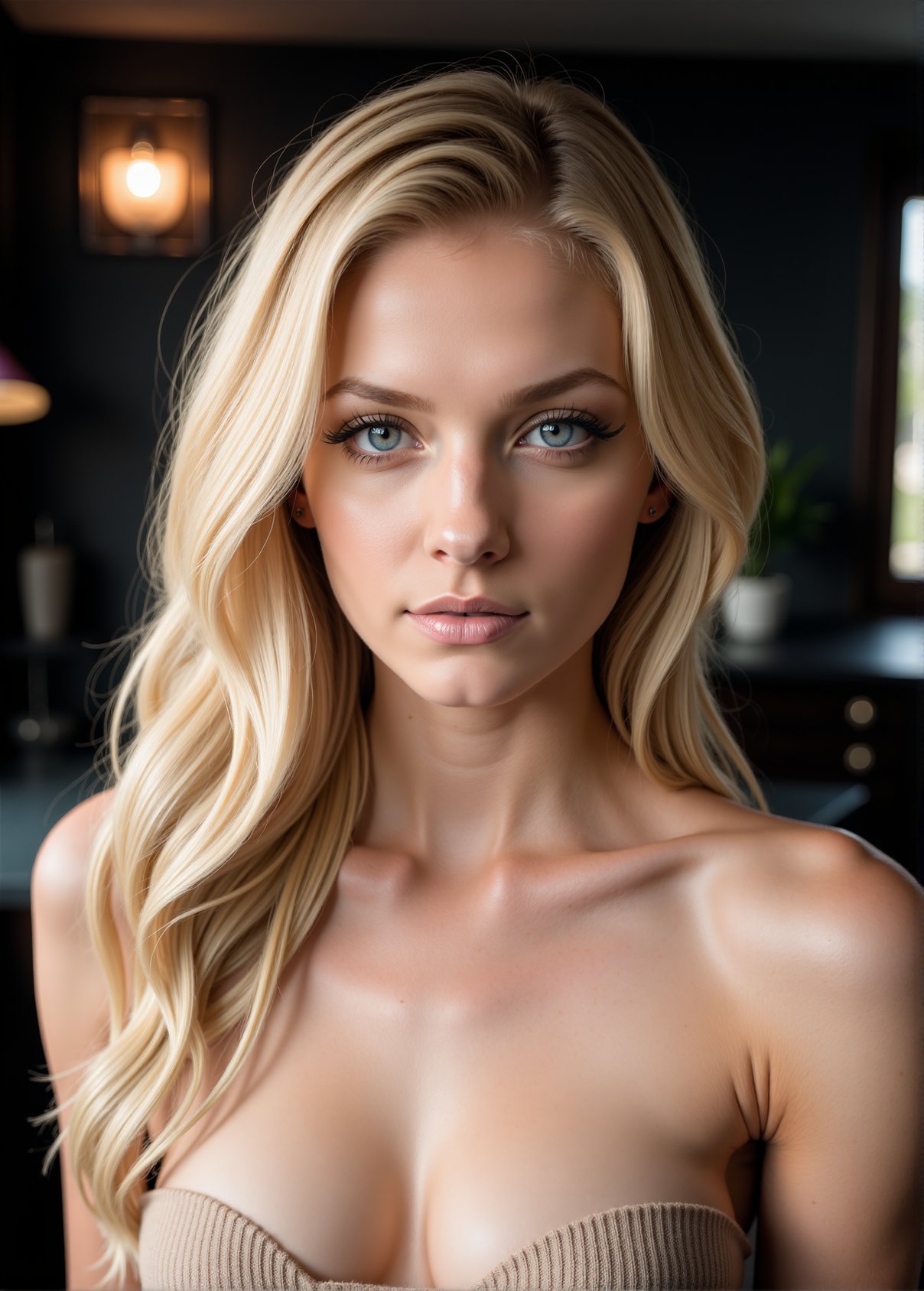 Blonde Hair,  21 years old,  Upper body photo. 1Female. . Highly Detailed expressive eyes. Soft features. Light make up by...