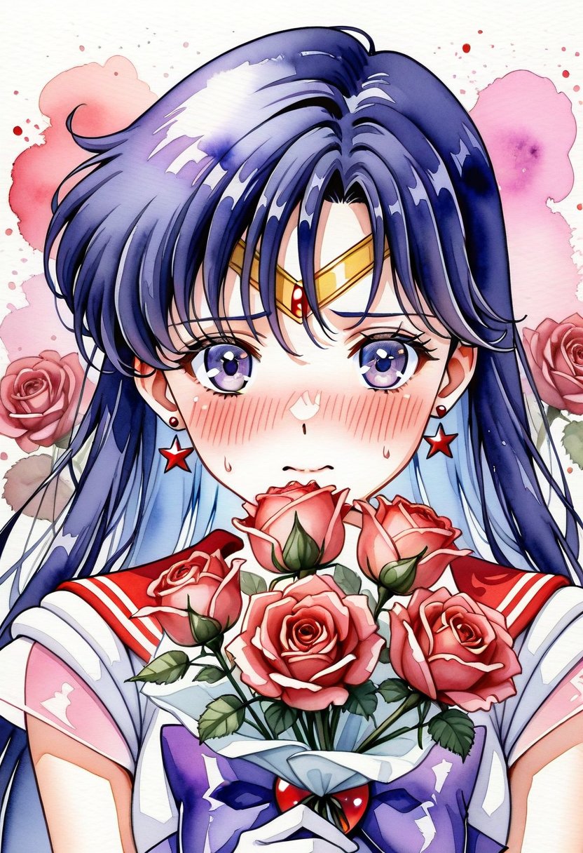 w4tercol0r,  watercolora detailed portrait of sailor mars frowning,  blush by Ikki de Fénix on Tensor.Art