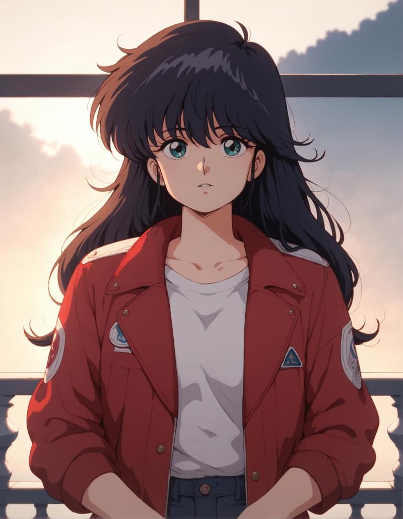 score_9, score_8_up, score_7_up,score_6_up,high resolution,digital art,mdk,1girl,solo,black hair,long hair,red jacket,pants,sunny,on balcony,looking at viewer,volumetric lighting,depth of field,upper body,front view,laying