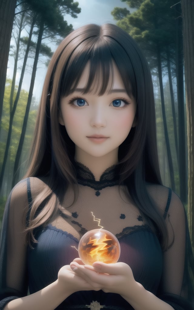 masterpiece, best quality, very detailed, detailed background, hyper sharp, realistic, bright crystal blue light sphere falling on a leaf, lightning, fire, zoom photo, forest background with bright splendor, beautiful woman, touching the sphere, with eyes radiant with light energy.<lora:EMS-459889-EMS:0.800000>