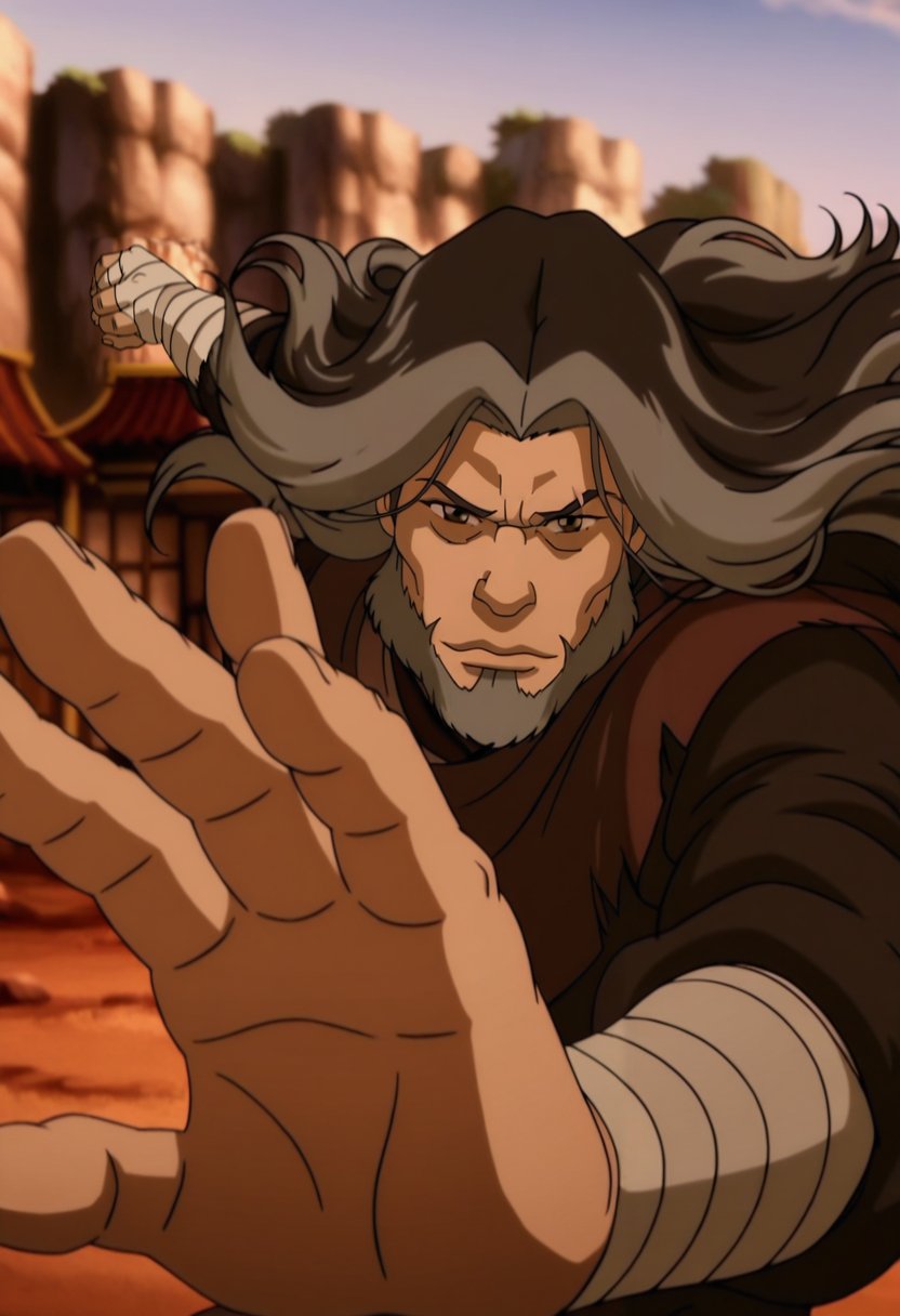 In the avatar TV animation style,  Zaheer_hair,  beard by Altimater on Tensor.Art