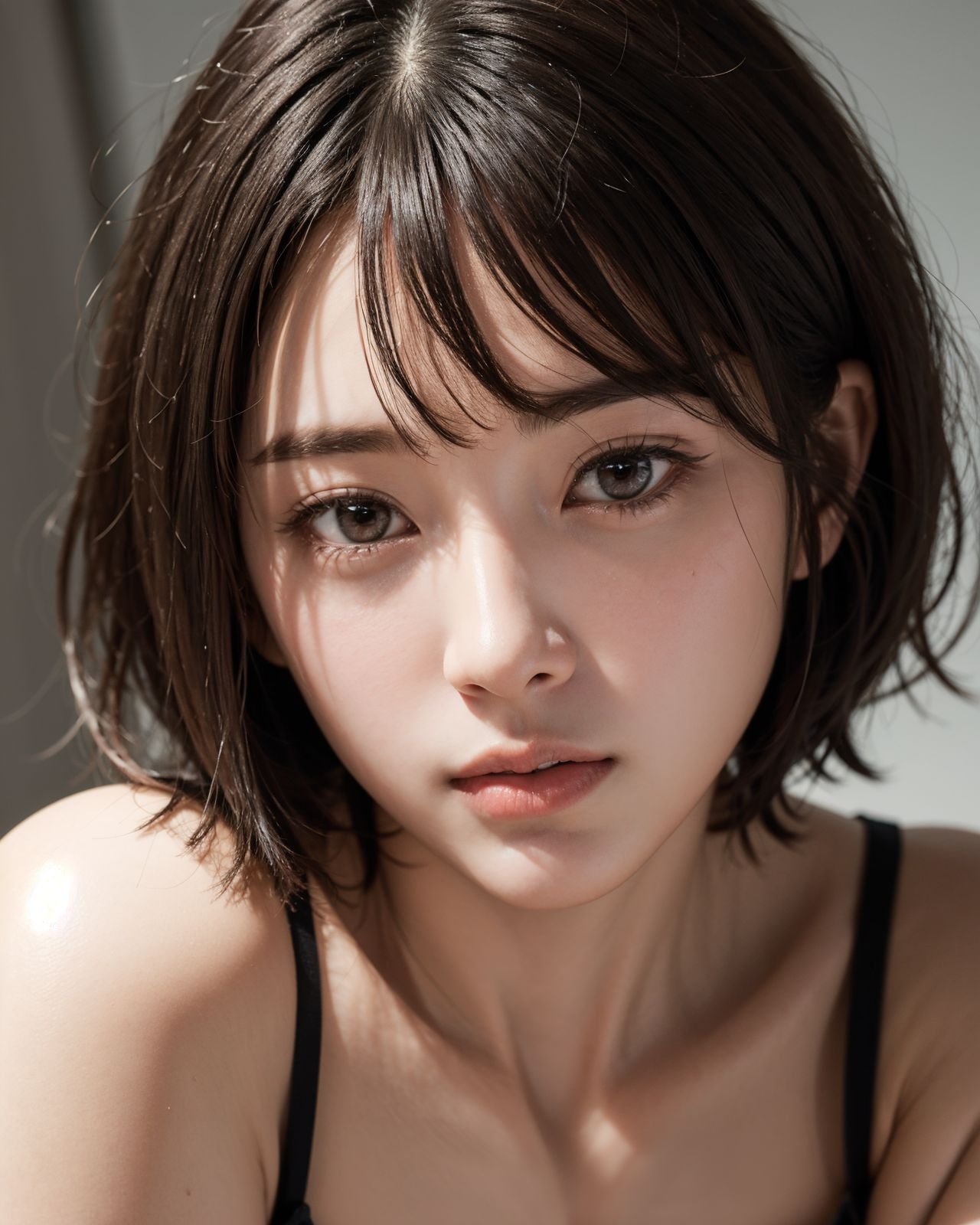 <lora:zyd232_ChineseGirl_v4_2:0.7> zydG, 1girl, detailed skin, looking at viewer, brown eyes, (short hair with bangs:1.2), (medium breasts:1.0), (medium areolae:0.8), (photorealistic:1.4), (best quality:1.0), (ultra highres:1.0), 8k, RAW photo, (masterpiece:0.2), (pureerosface_v1:0.5)