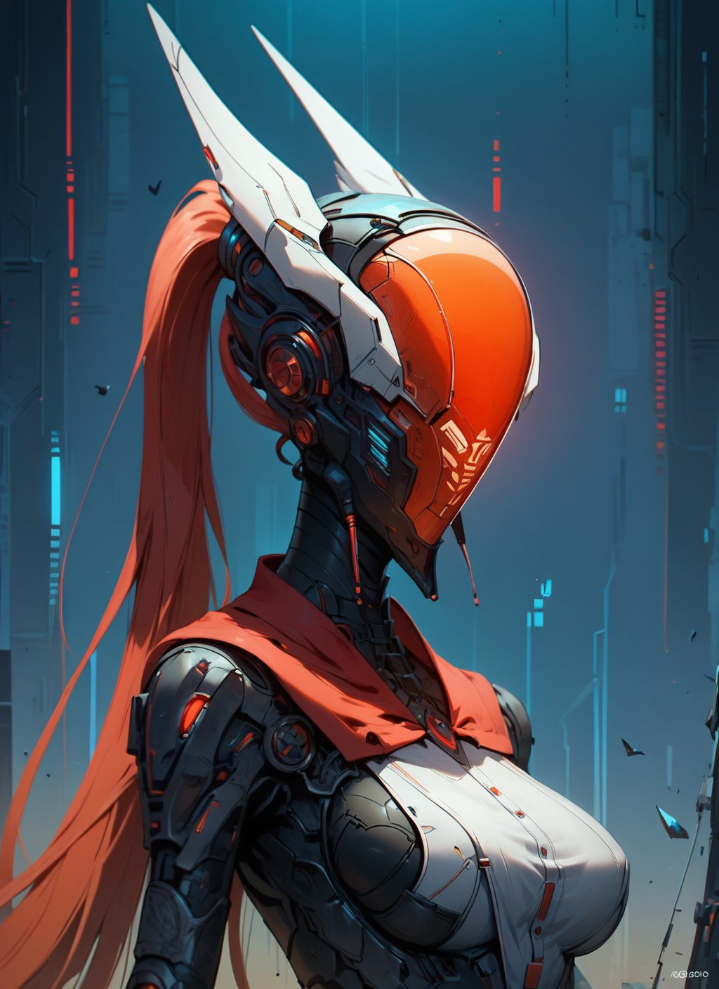 score_9, score_8_up, score_7_up, highly detailed, red girl, large breasts, helmet, long pink ponytail, standing, mcnm, luminescent futuristic screen, rating_questionable, BREAK best quality, masterpiece, e621, digital_art <lora:Mechanism-pdxl-1:1.0>