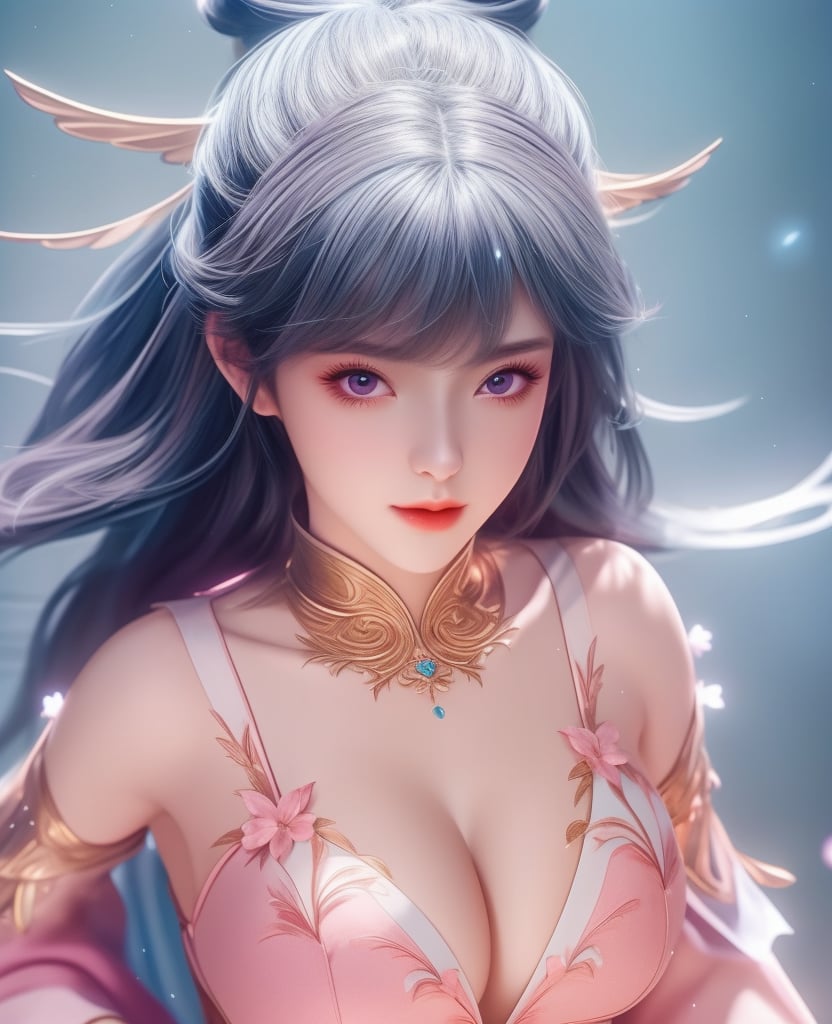 <lora:斗罗大陆-唐舞桐-海神缘:0.8> (,1girl, ,best quality, ),looking at viewer,  ,ultra detailed background,ultra detailed background,ultra realistic 8k cg,, ,masterpiece, (( , )),, ,   ,   cure blossom,  ,,  (cleavage), (), ,,