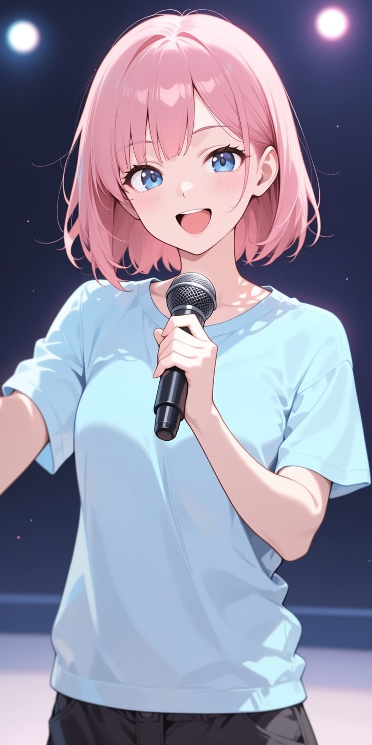 flat,  pink hair,  holding microphone by 天TIN on Tensor.Art