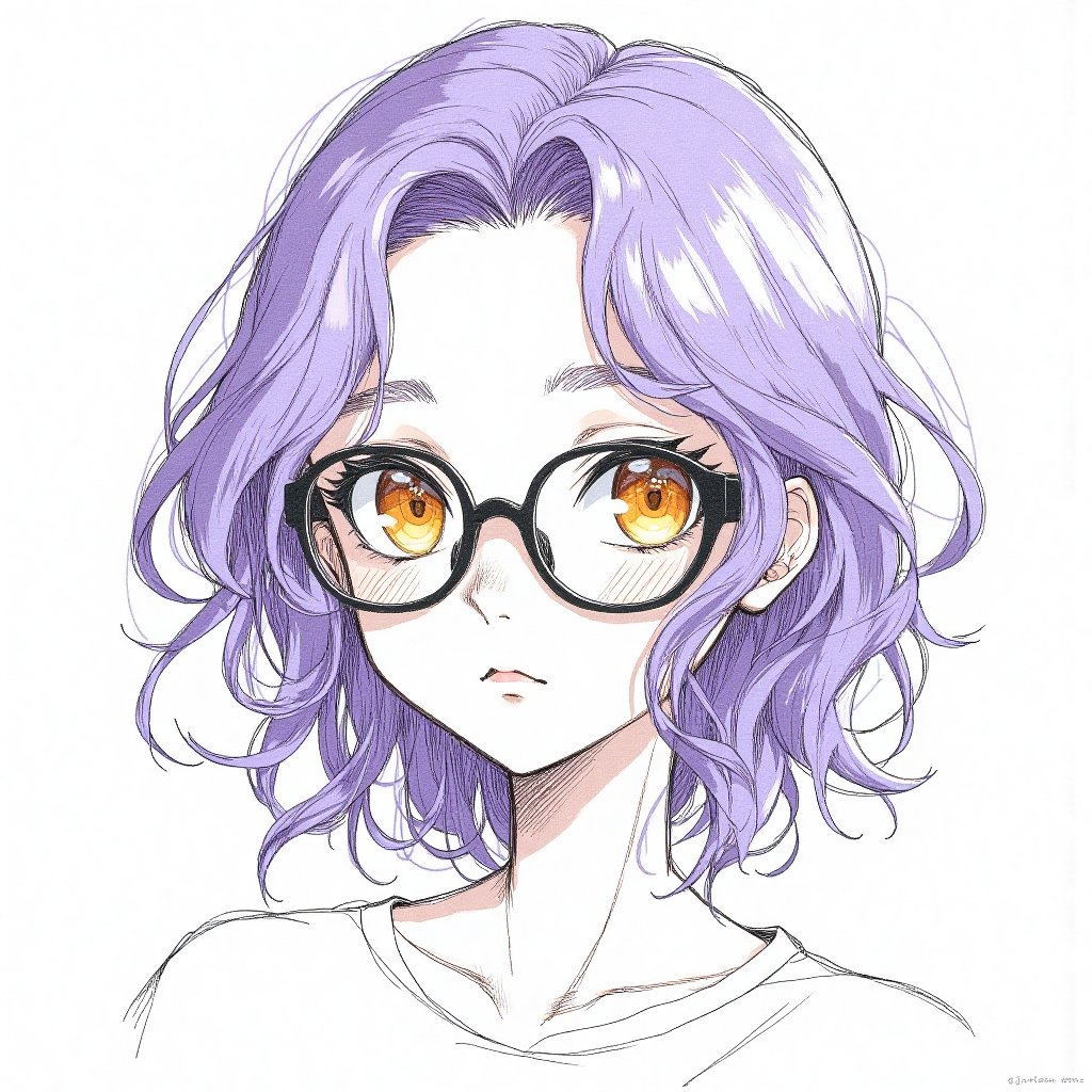 a color pop sketch of an anime character,  wavy purple hair,  orange eyes by Aleks_Baskakov on Tensor.Art