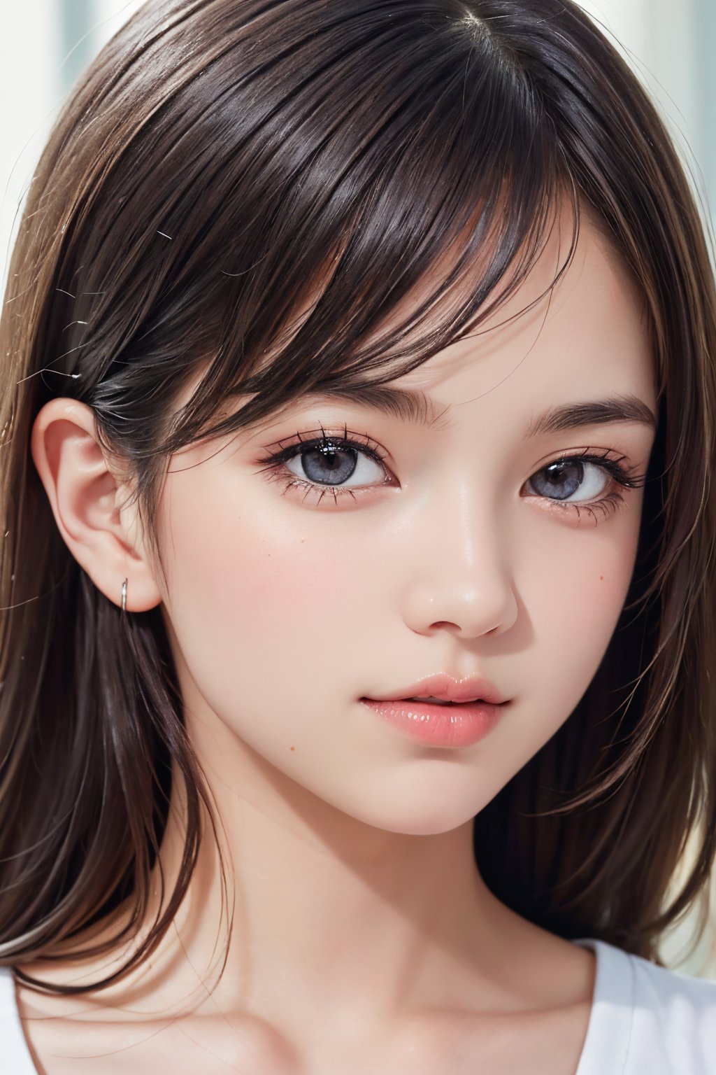 1girl, (close up:1.2), oblique angle, canted angle, (best quality, masterpiece, illustration, photorealistic, photo-realistic), (realistic:1.4), RAW photo, ultra-detailed, CG, unity, 8k wallpaper,16k wallpaper, extremely detailed CG, extremely detailed, an extremely delicate and beautiful, extremely detailed, Amazing, finely detail, official art, High quality texture, incredibly absurdres, highres, huge filesize, highres, look at viewer, (young:1.4), (beautiful girl), 18 years old girl, (glossy shiny skin, beautiful skin, fair skin, white skin, realistic_skin), perfect face, detailed beautiful face, glossy lips,