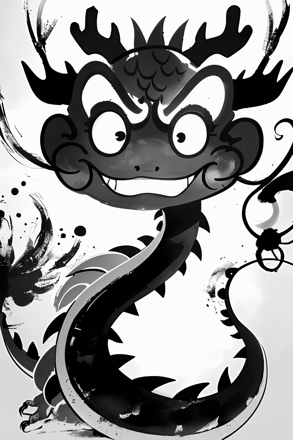 dragon,ink,greyscale,monochrome,cute,<lora:麻袋2024-028潦草龙权重0.5-1:0.7>,