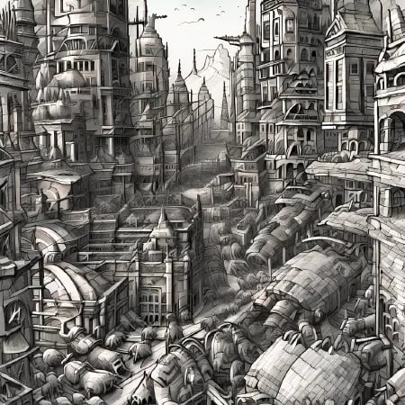 A city full with iron buildings,  iron humans,  and iron animals. by Takiyashamaru  on Tensor.Art