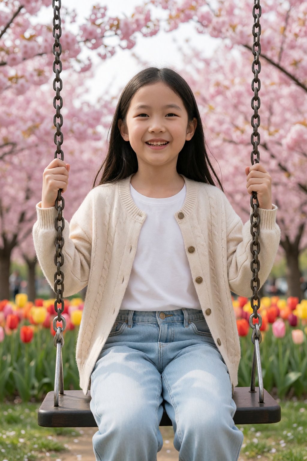 In the photo,  a smiling girl with fair skin,  long black hair by 天TIN on Tensor.Art