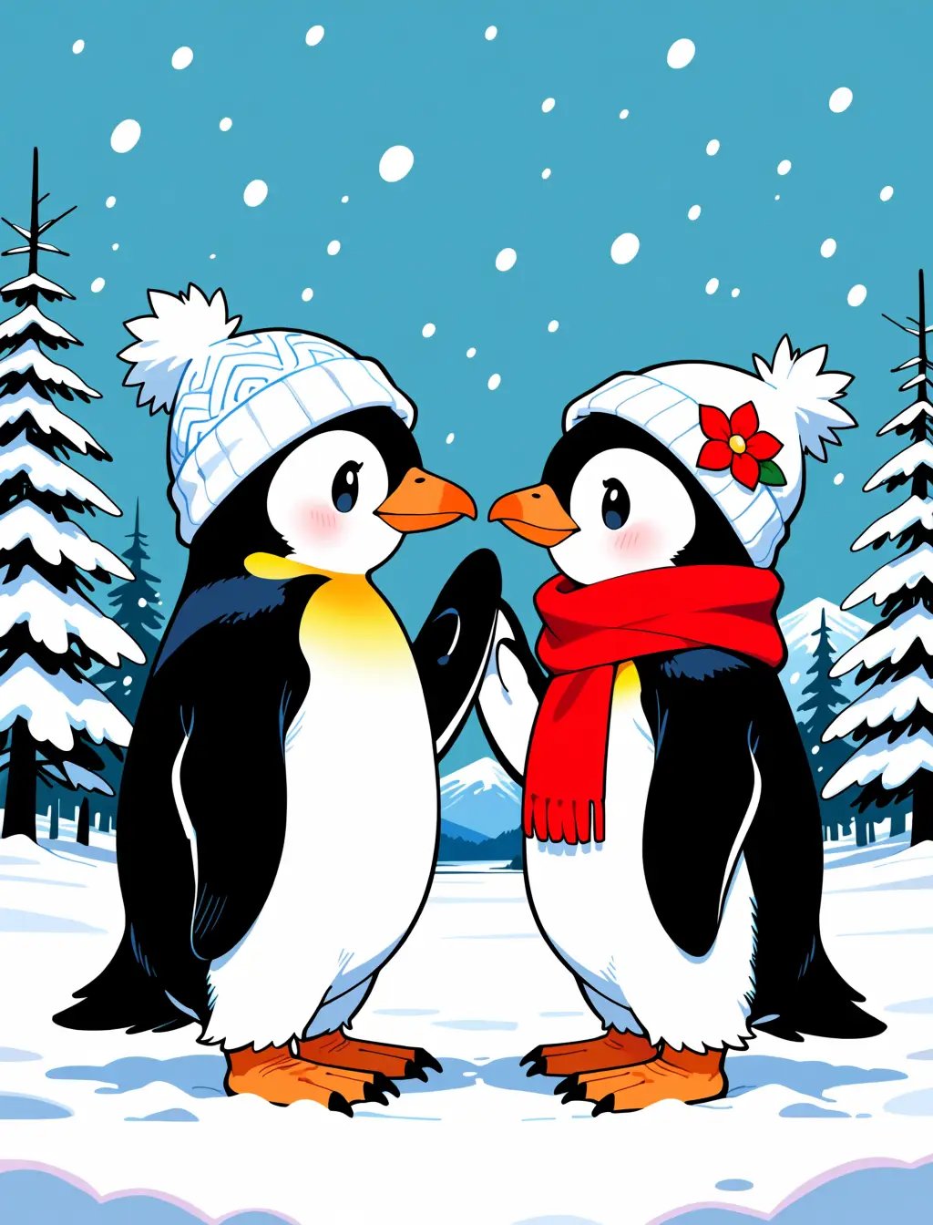 2penguins,  standing together,  penguin by inknoir on Tensor.Art