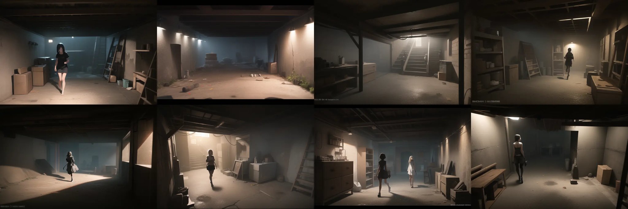 <lora:basement_v0.2:1> basement, 1girl, (dark:1.5), dimly lit, walking,, masterpiece, best quality, highly detailed