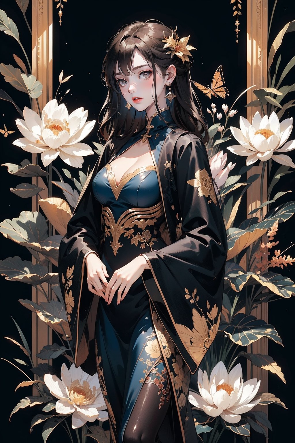 masterpiece,best quality,ultra-detailed,1girl,in the classroom,black theme,gold edge,<lora:md_20230907194637-000009:0.7>,illustration,