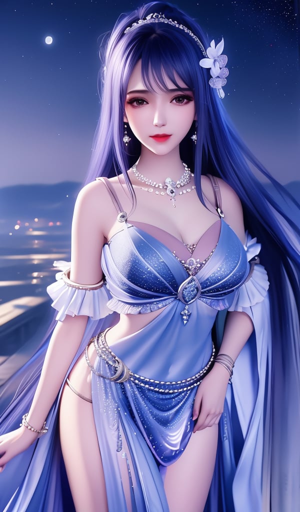 <lora:644-DA-神印王座-圣采儿-TYPE1:0.8>(,1girl, ,best quality, ),looking at viewer,  ,ultra detailed background,ultra detailed background,ultra realistic 8k cg,, ,masterpiece, (( , )),, ,   ,   cure blossom, full moon,night,night sky,  (cleavage), (), ,,