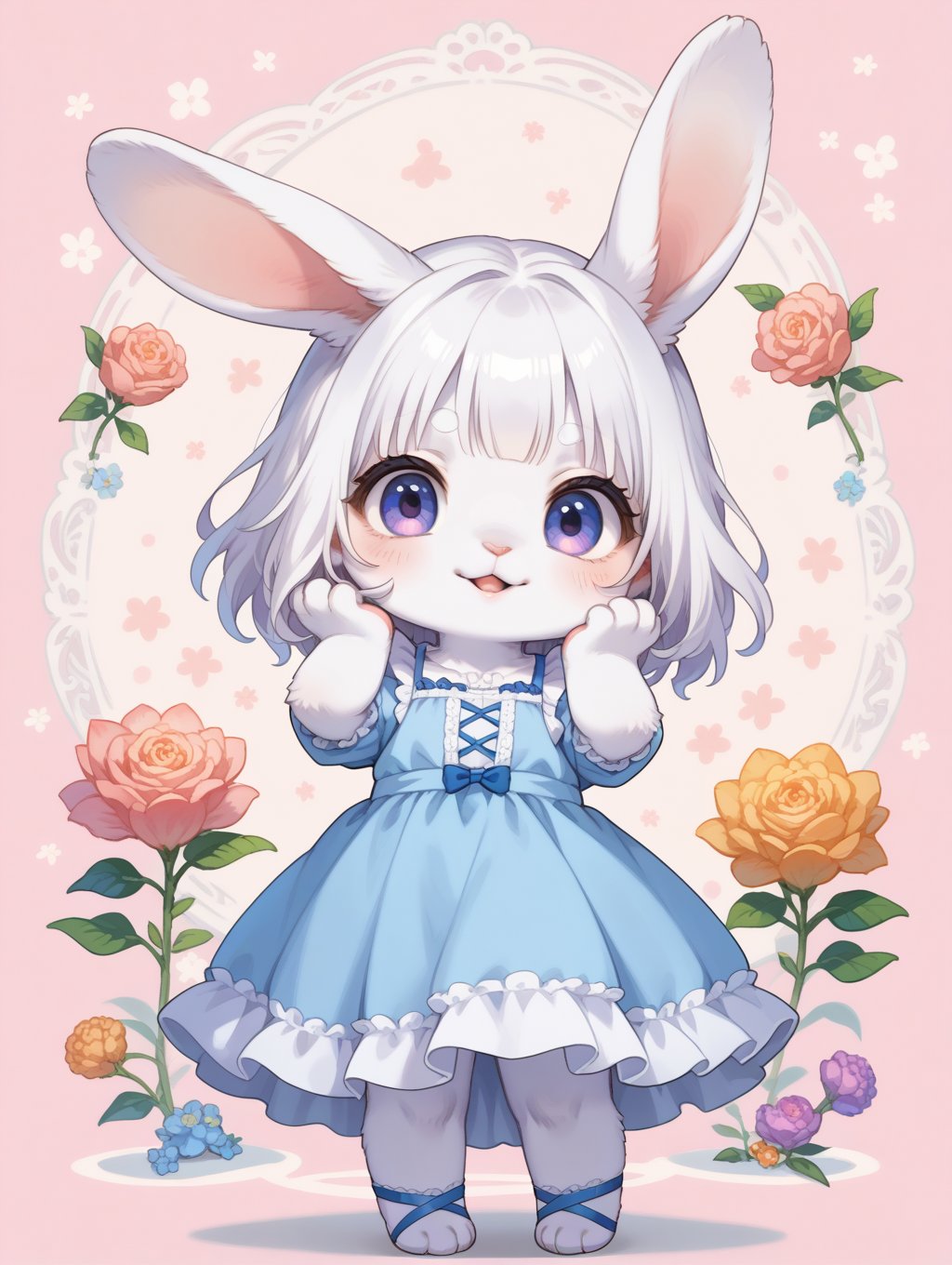 score_9, score_8_up, score_7_up,source_anime,chibi, furry,solo,  rabbit girl,dress, detailed background, 