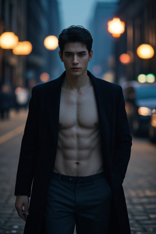 (cinematic photo),(. 35mm photograph),film,bokeh,professional,4k,highly detailed,1boy,40-year-old male,male focus,solo,topless,pants,open_coat,Cinematic Shot,cinematic lighting,<lora:LCM-SD1.5:1>,<lora:weight_slider_v2:-0.2>,<lora:muscle_slider_v1:-0.21>,