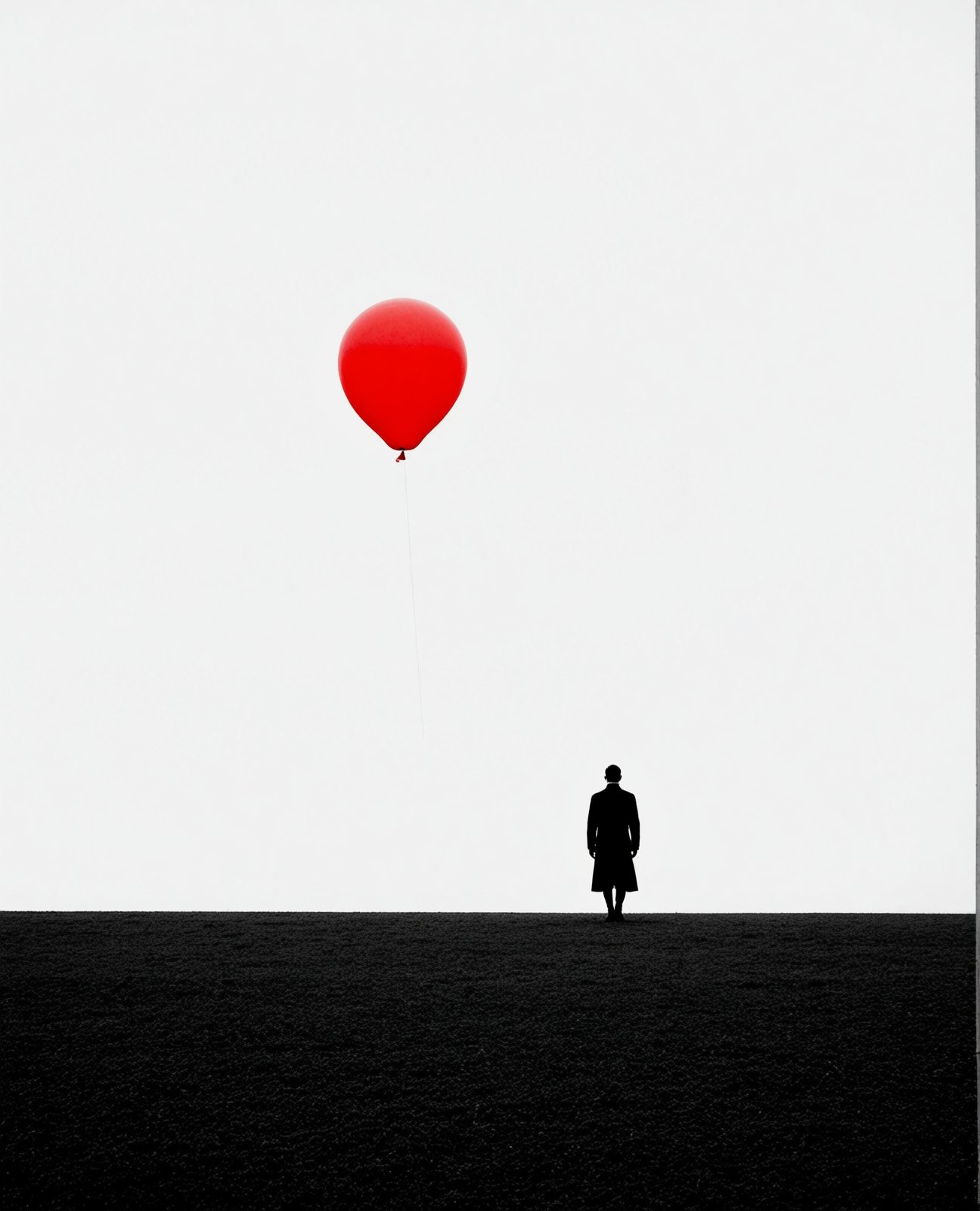 ehminimalism,  man looking a red baloon going away,  field by Electric Dreams on Tensor.Art