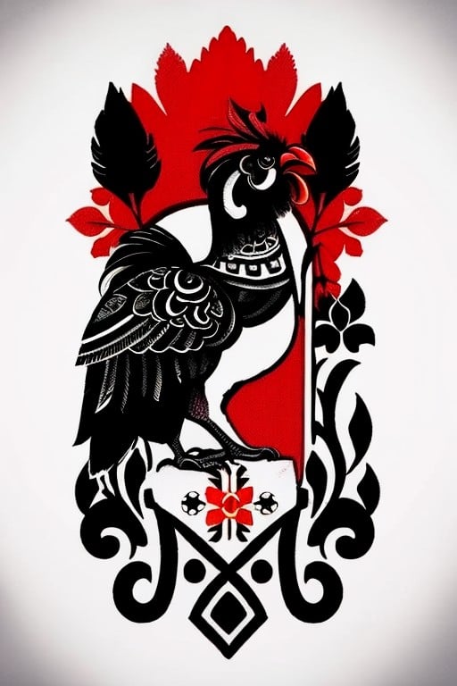 ukrtattoo rooster tattoo vyshyvanka <lora:ukrtattoo:1>