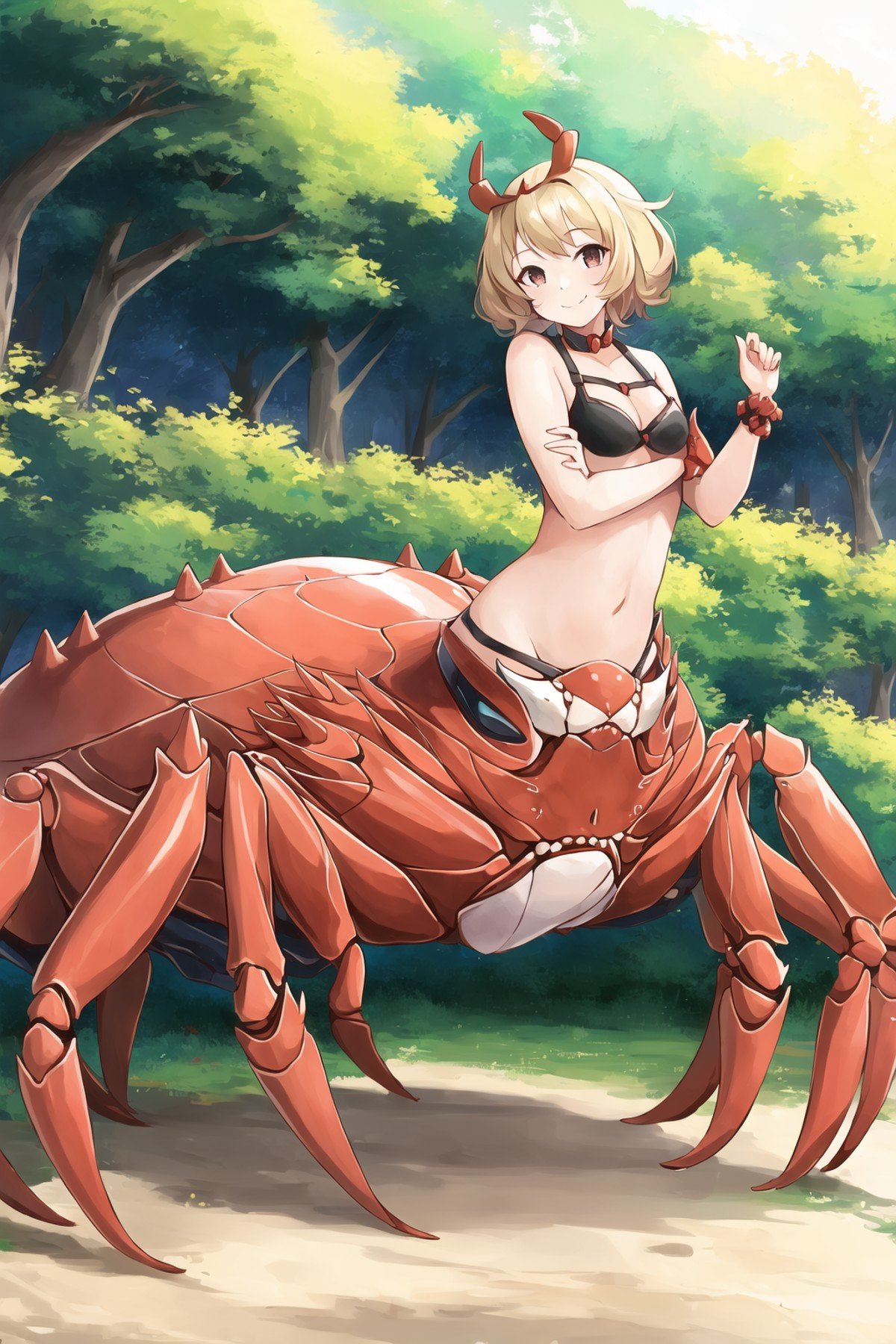 1girl,  crab girl, arthropod girl, full body, smile,, masterpiece, best quality, masterpiece,