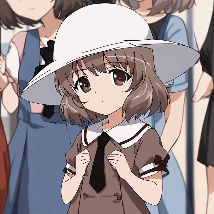 score_9, score_8_up, score_7_up, score_6_up, score_5_up, score_4_up, source_anime, rating_explicit, BREAK <lora:Amatsuka_sakura_XL:0.8> AmatsukaSakura, brown hair, hat, brown eyes, short hair, necktie, multiple girls, looking at viewer, aged down, 2girls, short sleeves, akiyama yukari, solo focus, :o, boko (girls und panzer), own hands together, 1girl, bangs, dress, upper body, child,2020s \(style\), anime, anime_screencap, animated gif, mp4 ,video, animated, 