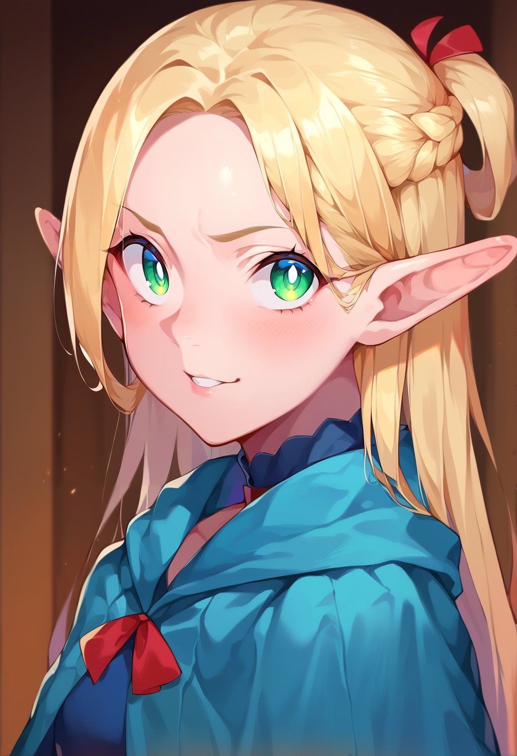 score_9, score_8_up, score_7_up, score_6_up, source anime, BREAK<lora:dungeon_meshi_collection:0.9> ellicrampnxl, marcille donato, 1girl, pointy ears, elf, blue capelet, looking at viewer