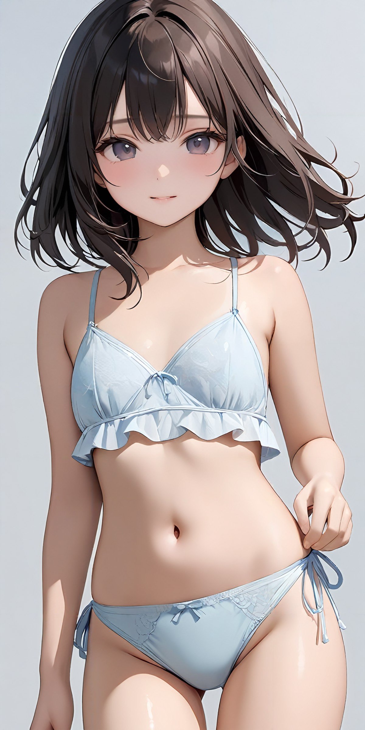 masterpiece,ultra-detailed,best quality,8K,illustration,cute face,clean skin ,shiny hair,girl,simple background, <lora:add-detail-xl:1>  <lora:himopan_XL_V1.0:1> panties, side-tie panties