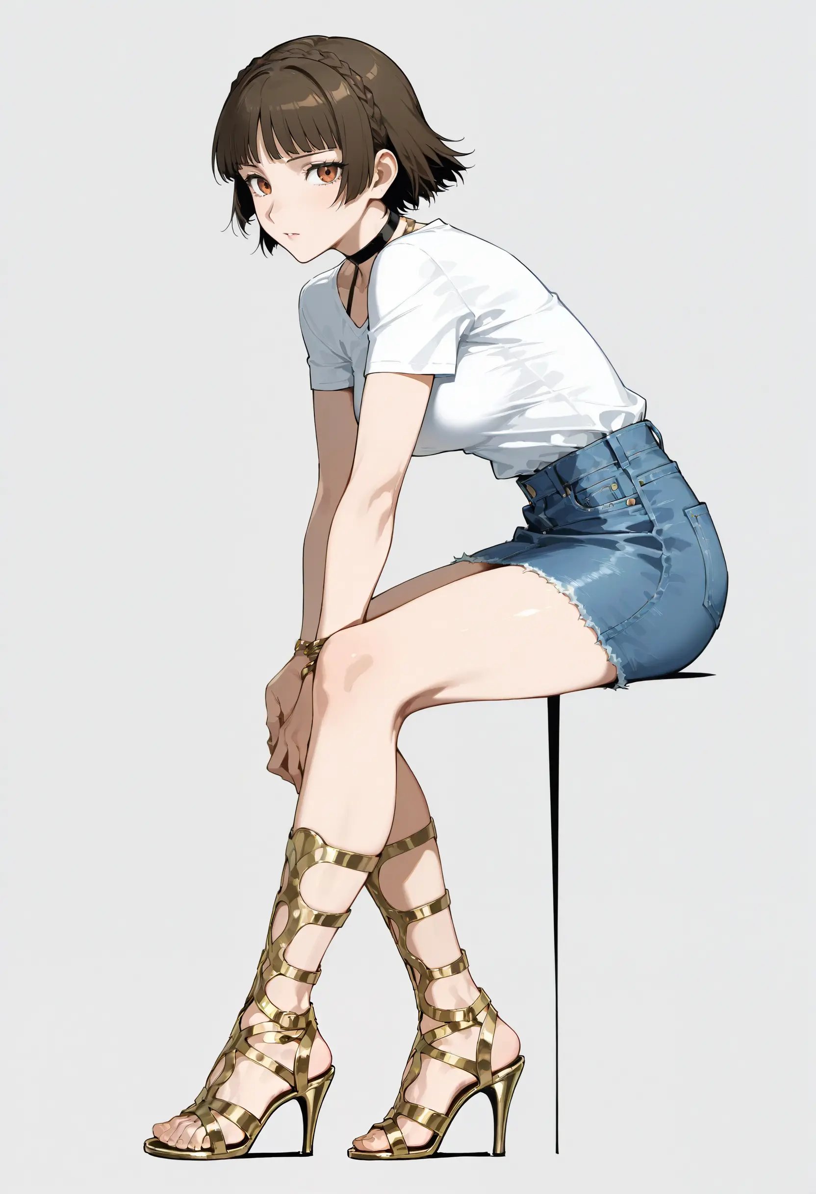 solo,  1girl,  gold strappy heels by reprinter on Tensor.Art