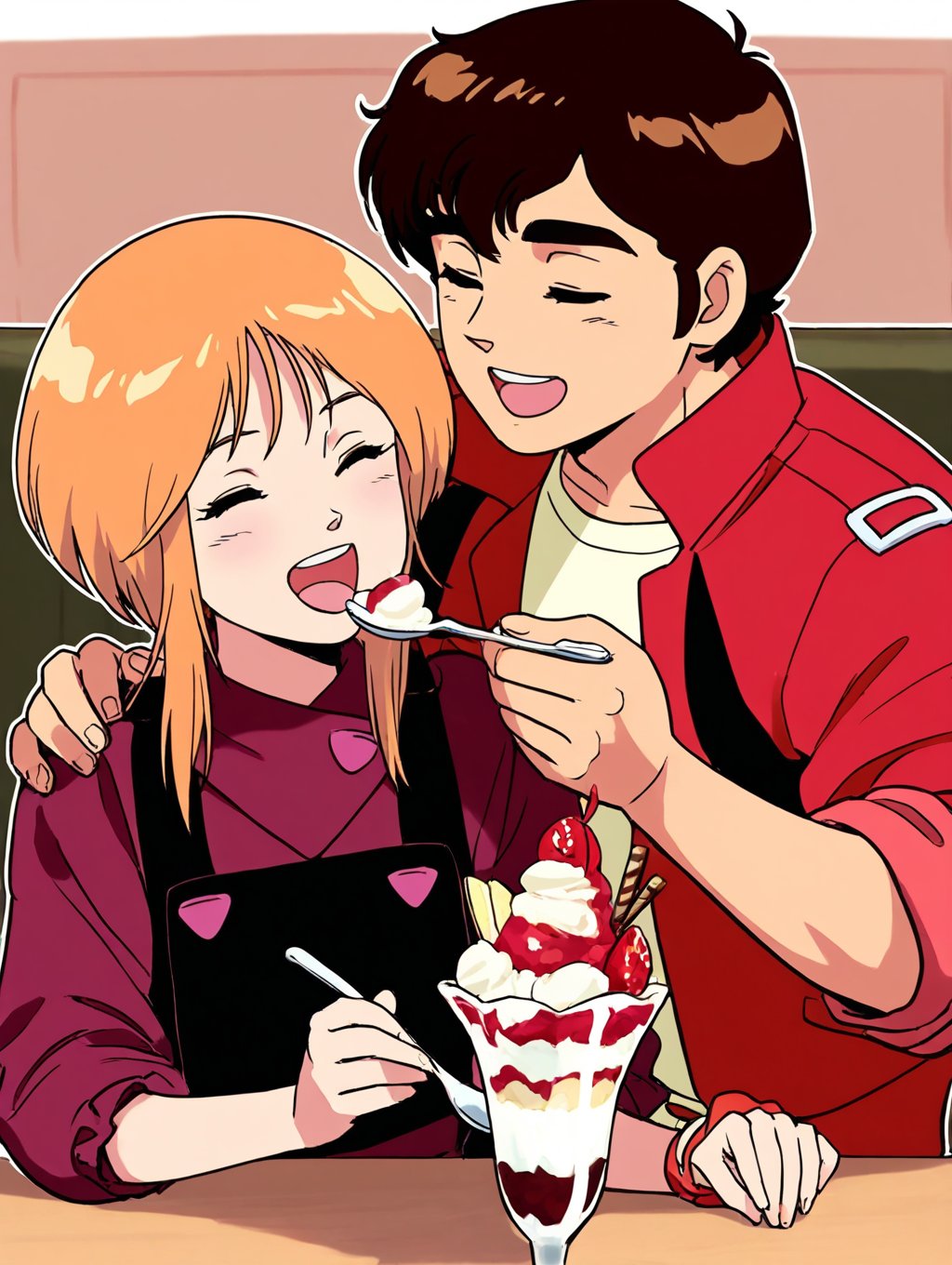 ((A boy is feeding a girl a parfait)),  elpeo ple,  smile by Stigma Head on Tensor.Art