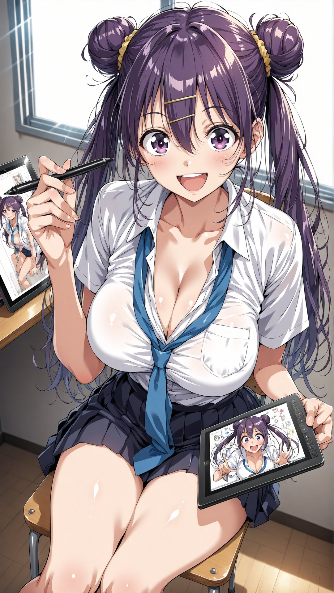 purple hair,  purple eyes,  hair bun by user_874754251056777575 on Tensor.Art