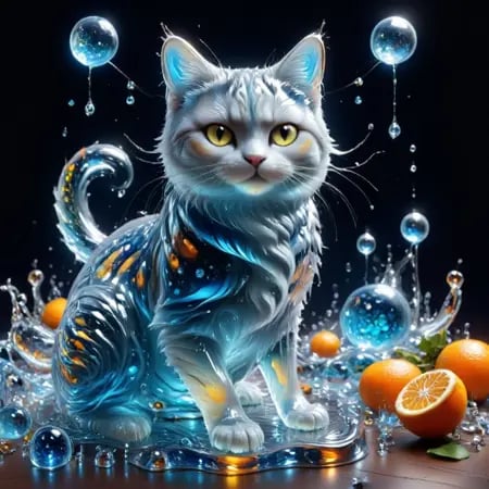 This is a highly detailed,  photorealistic digital artwork of a cat with an ethereal,  fantastical twist. The cat by Wizar...