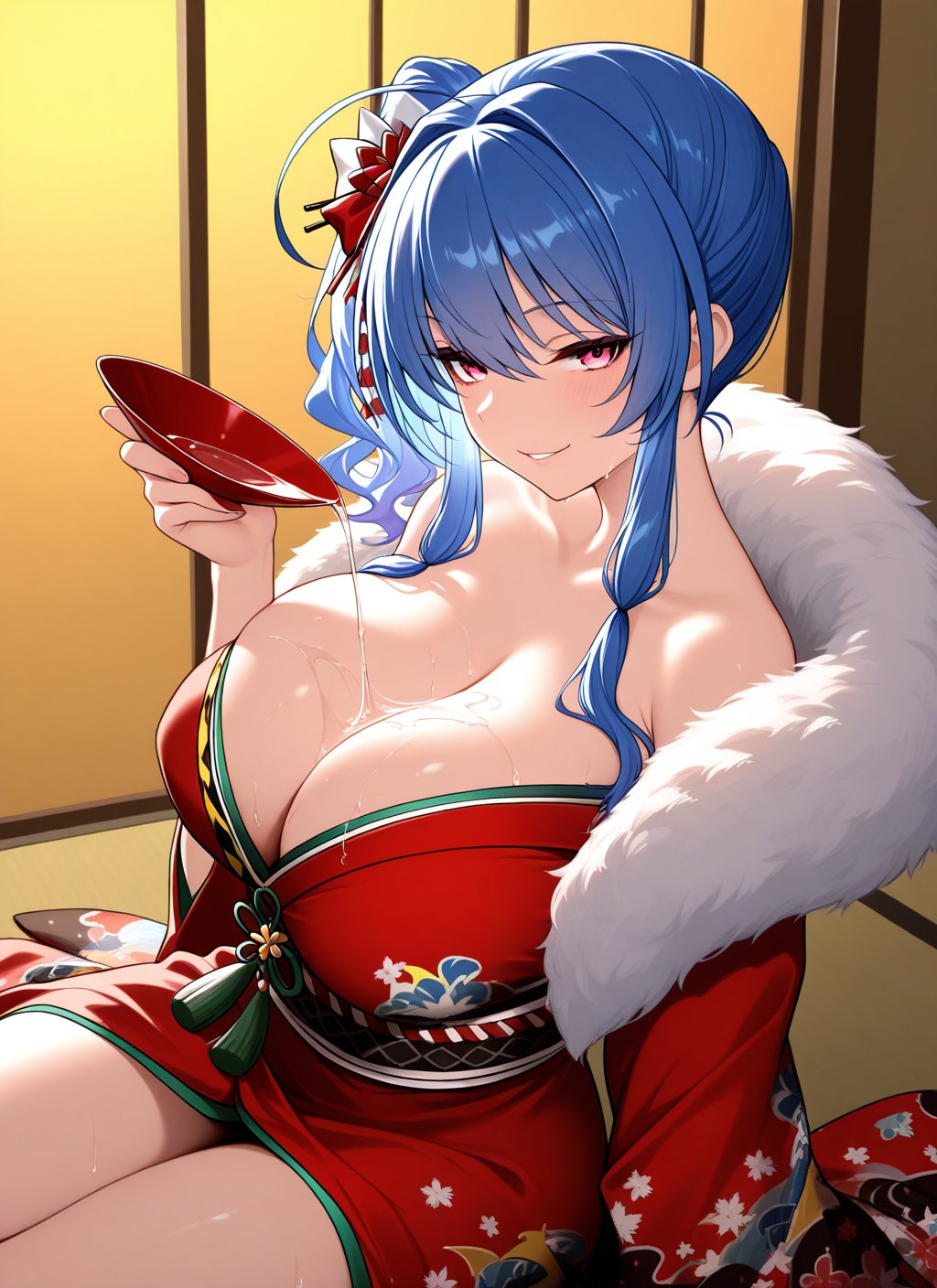 st. louis \(spirits in the snow\) \(azur lane\),  red kimono,  fur trim by Awawa on Tensor.Art