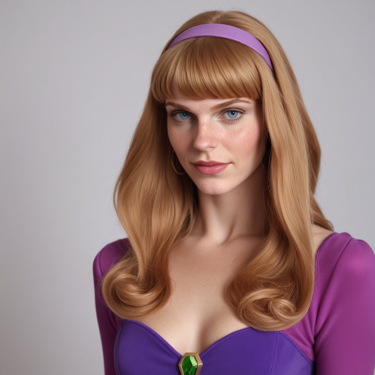 Realistic, 1 girl,daphne blake, half body portrait,movie shoot, 18 years old, 