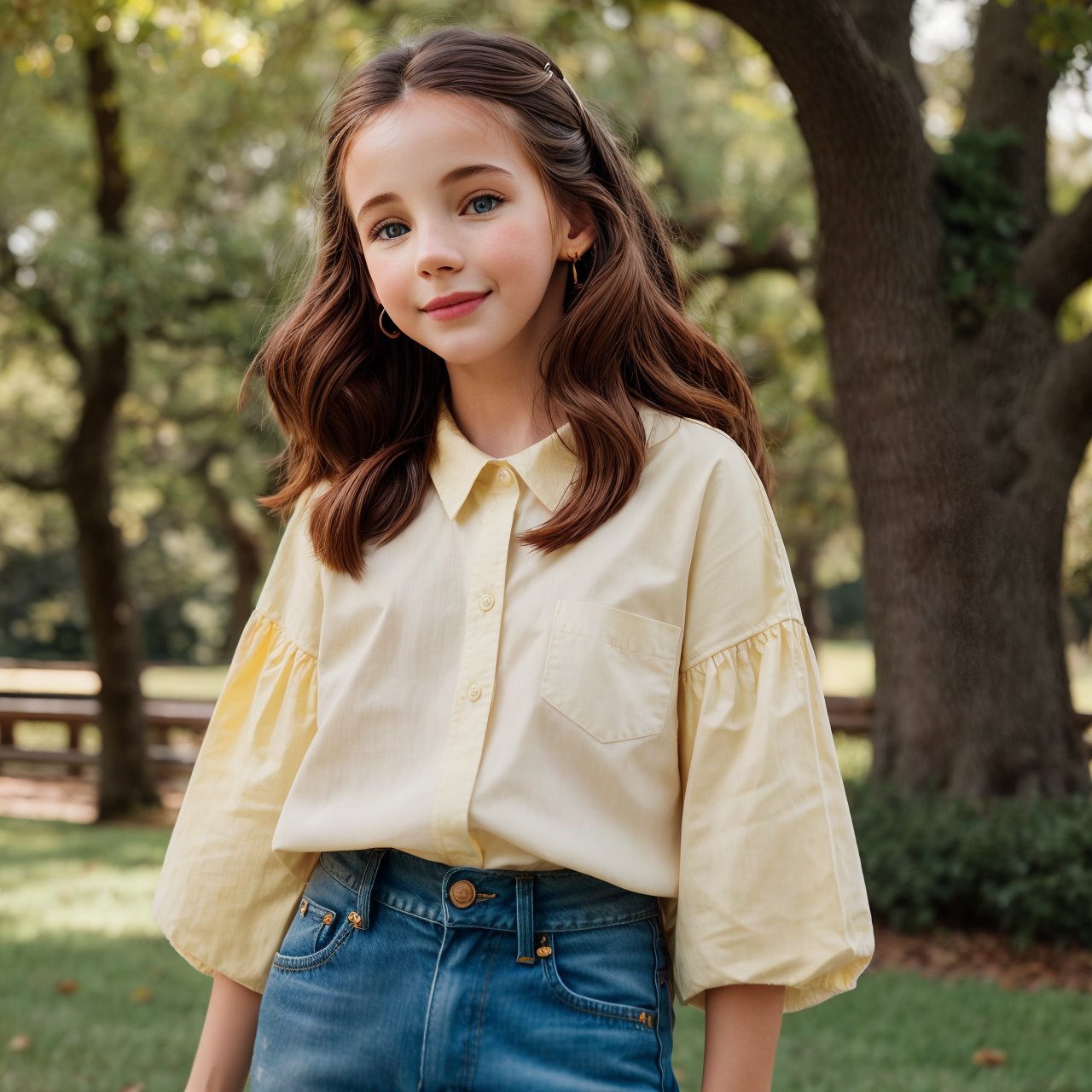 best quality, close up of seductive (AIDA_LoRA_arusso:1.23) <lora:AIDA_LoRA_arusso:0.69> wearing a simple yellow shirt and jeans posing in the park with trees on the background, little girl, pretty face, naughty, funny, happy, playful, intimate, hyper realistic, studio photo, studio photo, kkw-ph1, hdr, f1.6, getty images, (colorful:1.1)