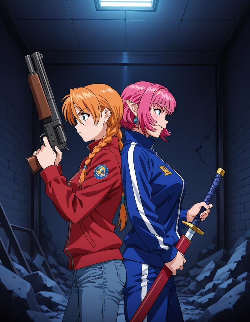 2girls,  back-to-back,  from side by Ttan on Tensor.Art