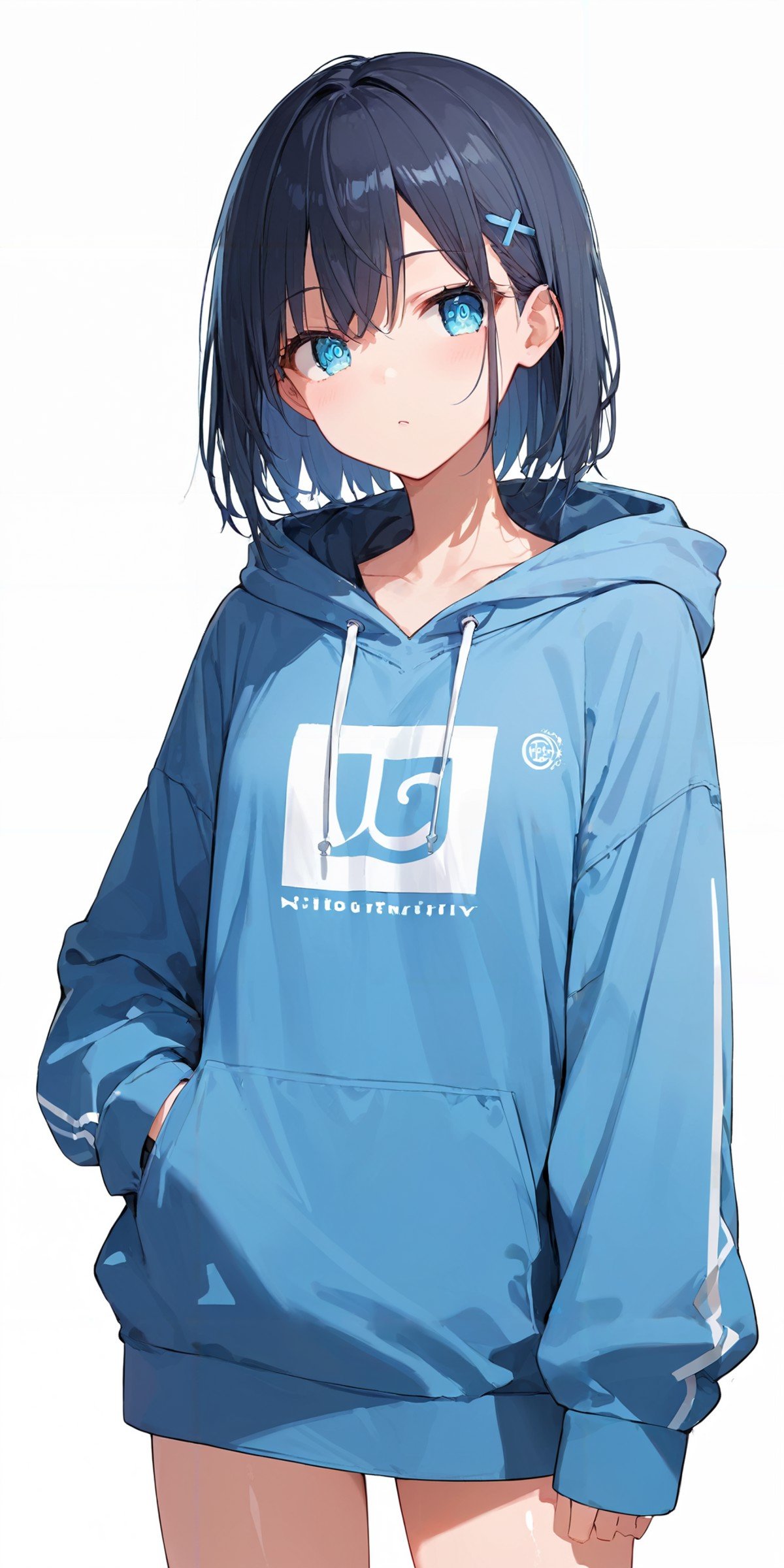 score_9, score_8_up, score_7_up,source_anime, high res image,masterpiece,best quality,girl,cute face,clear skin,shiny hair,ultra detailed eyes,simple background,<lora:hoodie_pony_V1.0:1>  jyojifuku, hoodie