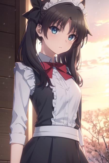 rintohsaka, <lora:rin tohsaka prisma s2s3-lora-nochekaiser:1>,rin tohsaka, long hair, black hair, two side up, aqua eyes, bow, hair bow,BREAK thighhighs, dress, frills, black thighhighs, zettai ryouiki, long sleeves, maid, maid headdress, red dress,BREAK outdoors, snow,BREAK looking at viewer, (cowboy shot:1.5), dynamic pose,BREAK <lyco:GoodHands-beta2:1>, (masterpiece:1.2), best quality, high resolution, unity 8k wallpaper, (illustration:0.8), (beautiful detailed eyes:1.6), extremely detailed face, perfect lighting, extremely detailed CG, (perfect hands, perfect anatomy),