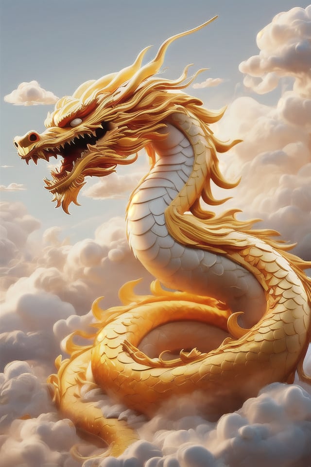 Chinese dragon, rich in details, scales, Smaug,flying in the clouds,jinse