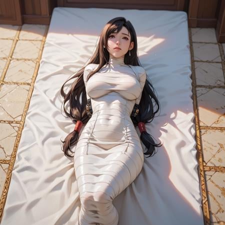 score_9, score_8_up, score_7_up, best quality, masterpiece, source_anime, zPDXL2 ,BREAK, in ruin, 1girl, tifa lockhart, mummification, revealing face lying on floor, bondage, bound,restrained <lora:mummification:1>