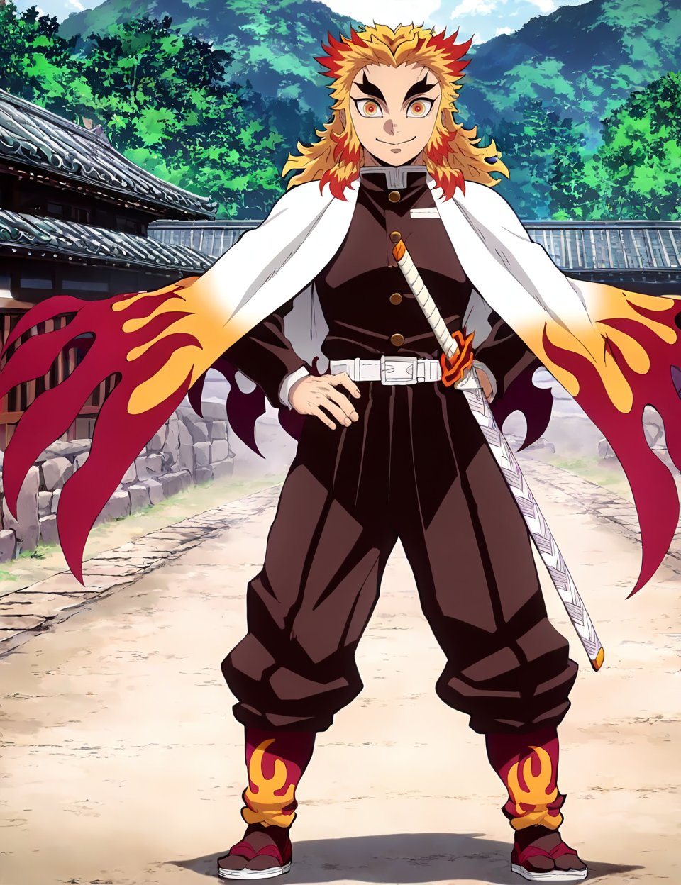 Rengoku Kyojuro,  smiling,  front view by Taro on Tensor.Art