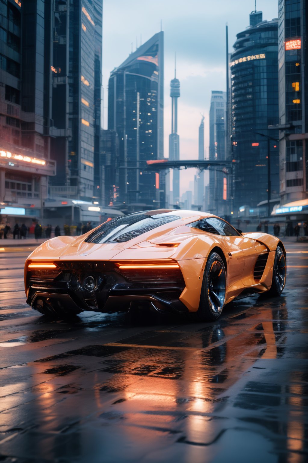 photorealistic, realistic, boy, looking at viewer, side face, full body, white cyberpunk armor, boy are next to the car, car, motor vehicle, male focus, science fiction, aircraft, city, flying, scenery, road, building, outdoors, helicopter, sky, cloud, realistic, night, skyscraper, cyberpunk