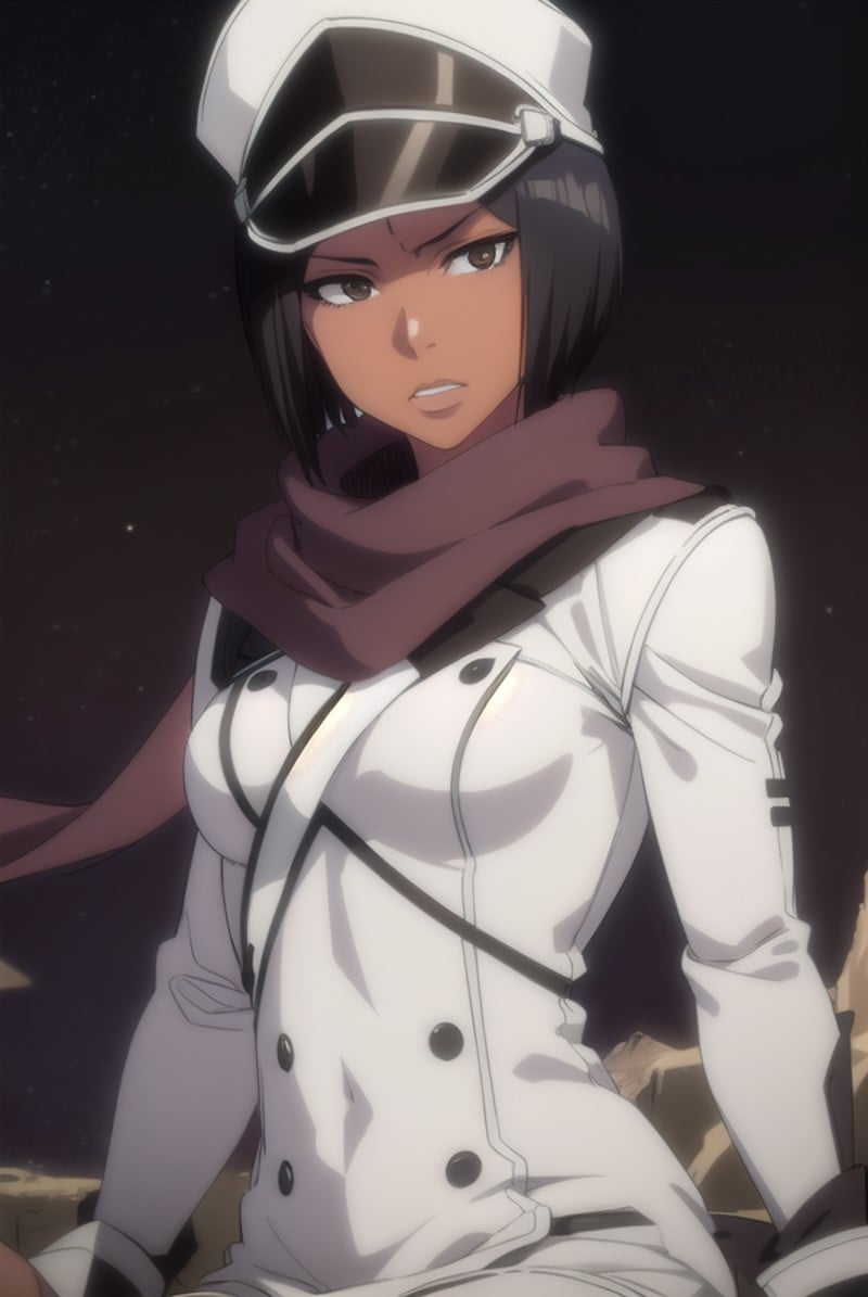 jackietristan, <lyco:jackietristan-lyco-nochekaiser:1>,jackie tristan, short hair, black hair, dark skin, dark-skinned female, (brown eyes:1.5),BREAK thighhighs, gloves, boots, goggles, goggles on head, hat, scarf, white scarf,BREAK looking at viewer, full body,BREAK outdoors,BREAK <lyco:GoodHands-beta2:1>, (masterpiece:1.2), best quality, high resolution, unity 8k wallpaper, (illustration:0.8), (beautiful detailed eyes:1.6), extremely detailed face, perfect lighting, extremely detailed CG, (perfect hands, perfect anatomy),